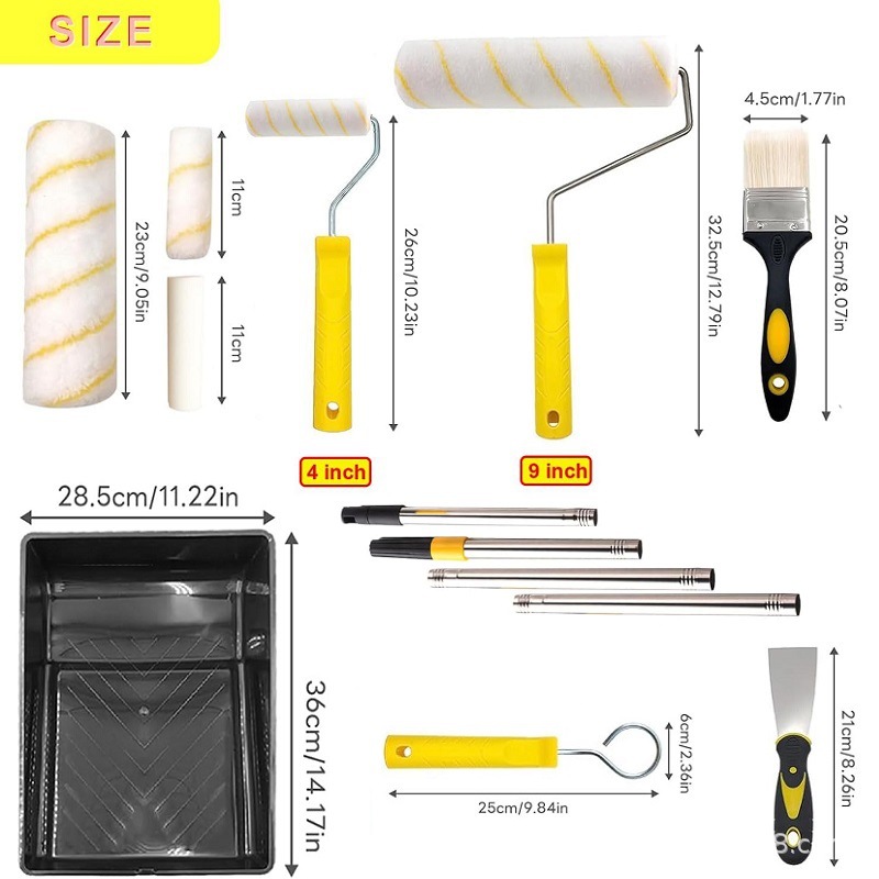 Home Construction Waterproof Dead Corner Latex Paint Roller Brush Wall Paint Paint-Absorbing Roller Brush 9inch Long Hair Brush Set