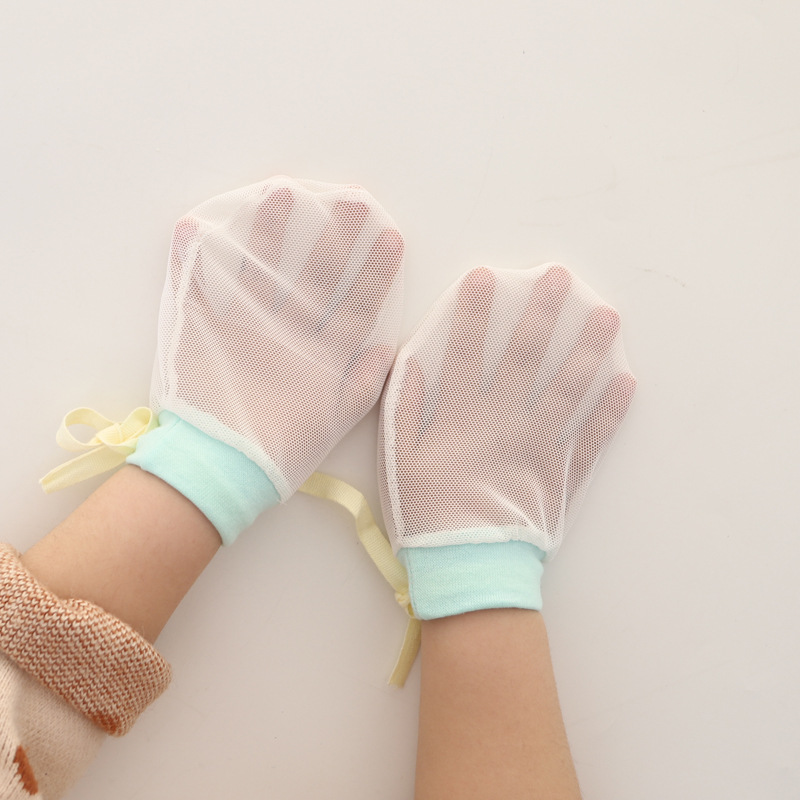 Baby Anti-scratch Ice Silk Gloves Drawstring Lace-up Baby Adjustable Gloves Newborn High Elastic Transparent Gloves