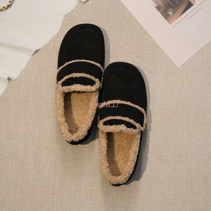 Doudou Fur Shoes for Women's Outer Wear 2025 Autumn and Winter New Flats Birkenstock Shoes Retro One-Leg Fleece-Lined Cotton Shoes