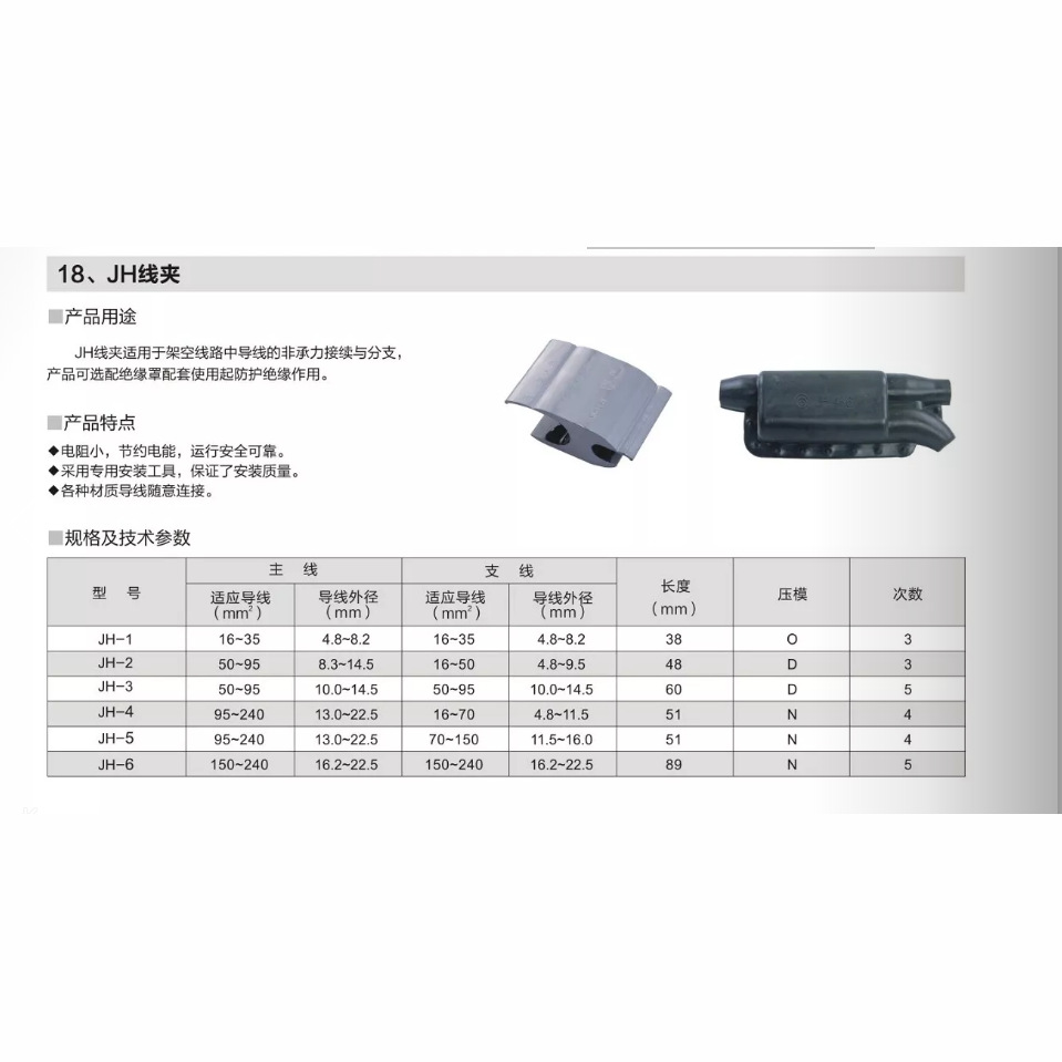 Jh-1-2-3-4-5-6 Parallel Groove Cable Clamp Aluminum Cable Clamp Ha Yh Lh H Crimping Cable Clamp
