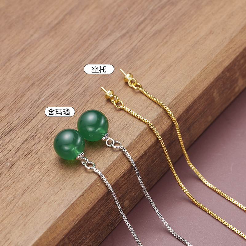 Korean style personalized box chain earrings women's retro ethnic style lady agate round beads long earrings wholesale