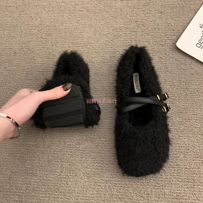 Туфли Mary Jane с мехом для женщин, осень-зима 2025, универсальные мягкие туфли для беременных с утеплителем, хлопковые туфли с углублением