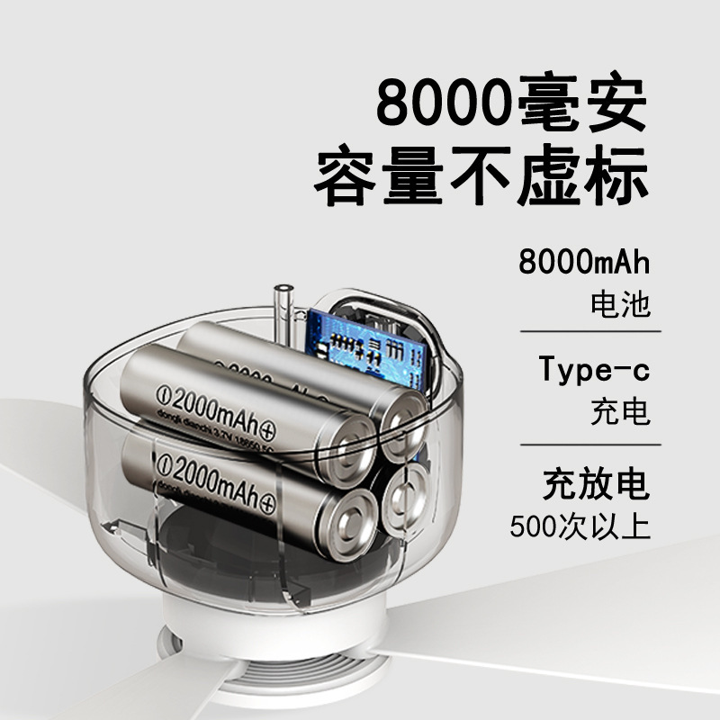 Cross-Border Hot Sale USB Rechargeable Small Ceiling Fan Camping Fan Dormitory Outdoor Portable Tent Long Battery Life