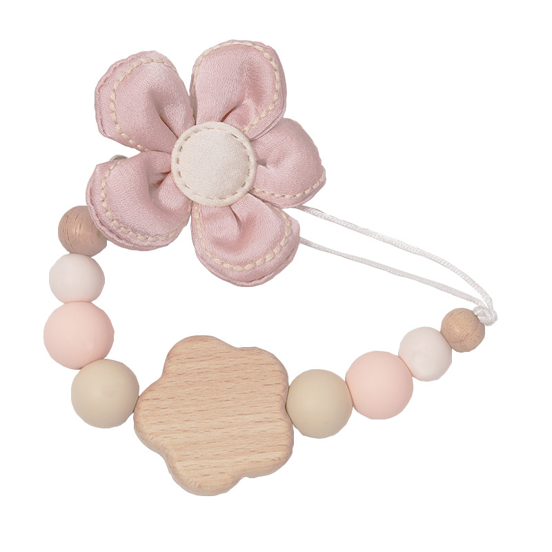 Foreign trade baby pacifier flower pacifier chain stainless steel buckle baby can bite silicone pacifier chain anti-drop lanyard
