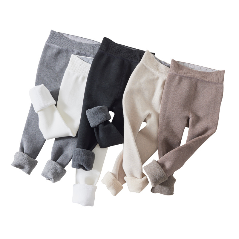 Wholesale Girls' New Winter Fleece-Lined Thick Leggings for Outerwear, Warm Cotton Children's Lamb Fleece Waist-Protecting Cropped Pants