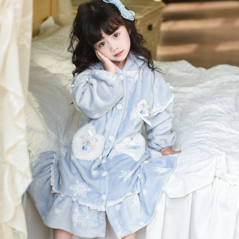 Пижама для девочек Эльза осень и зима, фланелевая коралловая флисовая одежда для дома, комплект пижамы с халатом, платье принцессы Эльзы, милый стиль