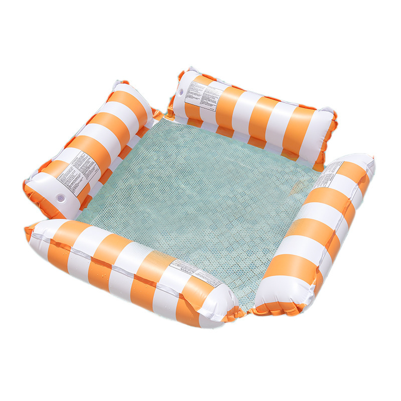 Cross-border New Product Four-tube Floating Row with Mesh Recliner Floating Bed Water Swimming Inflatable Hammock Stripesd Foldableable Mesh Chair