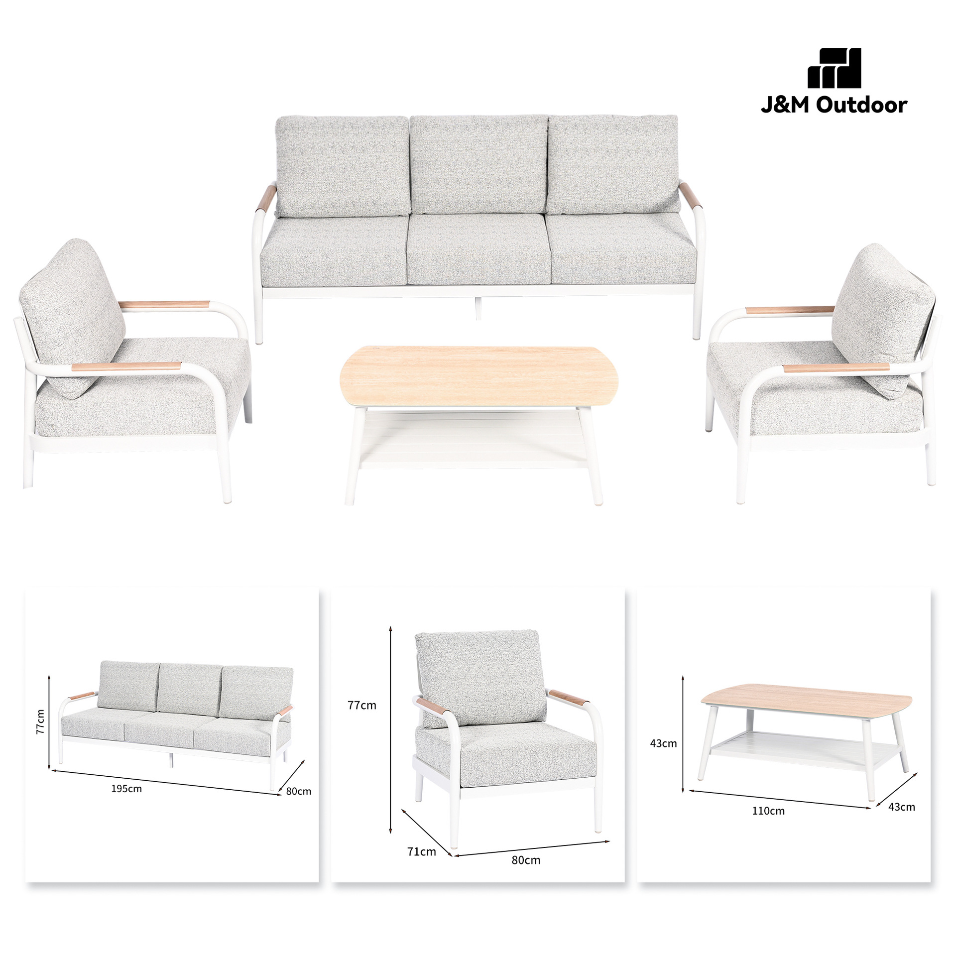 Yulan Outdoor Lazy Sofa Bed and Coffee Table Set with Faux Wood Grain for Leisure Villa Balcony Patio Garden Furniture