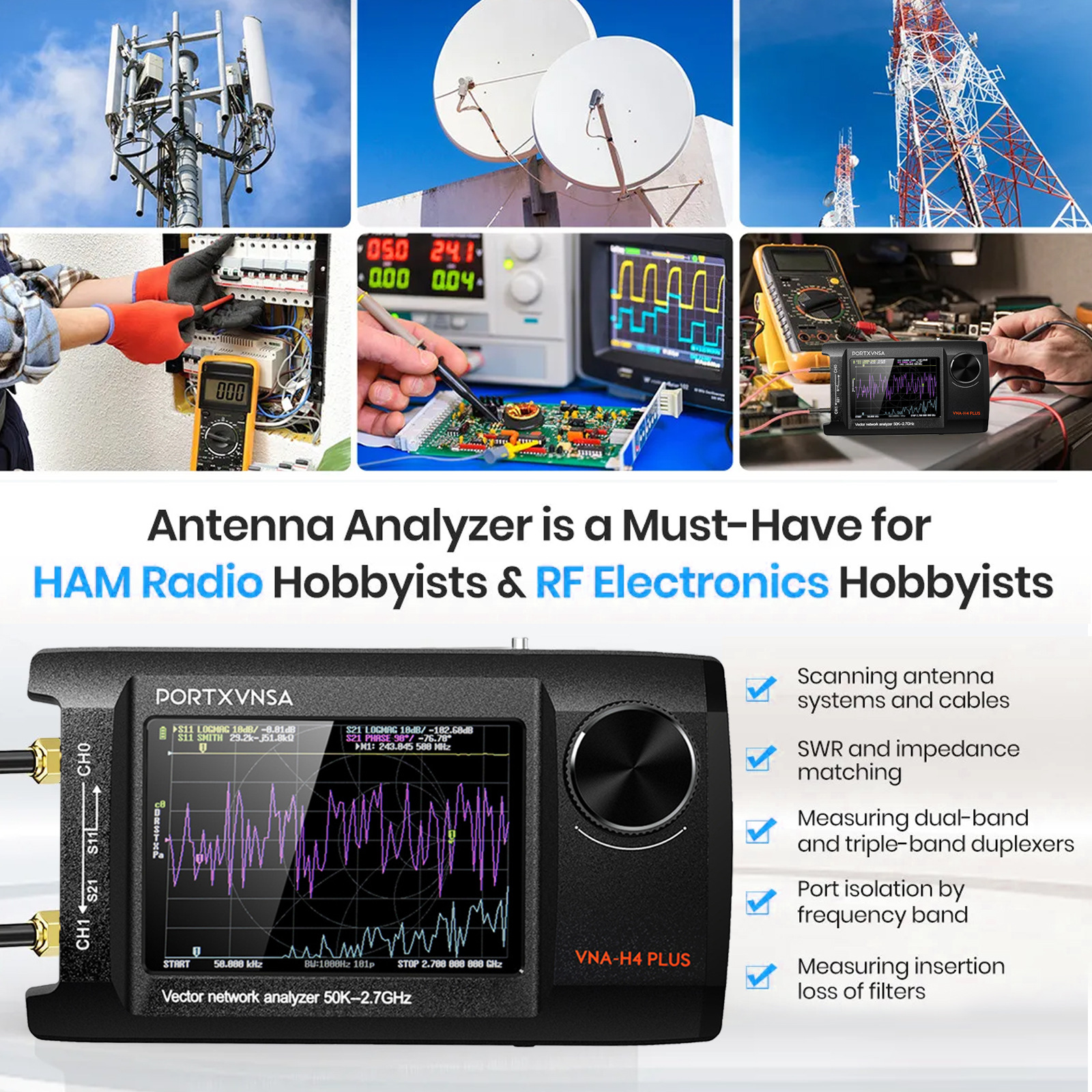 Upgraded Nanovna-H4 Antenna Analyzer 4inch Ips Mf Hf Vhf Uhf 50Khz2.7Ghz