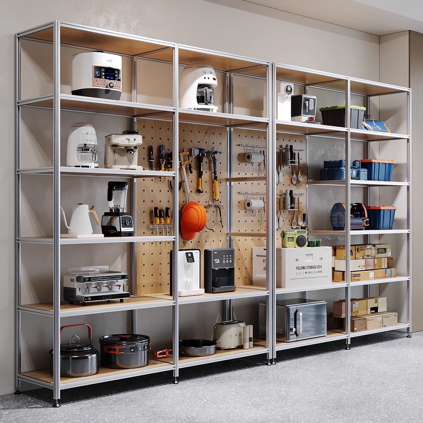 Minimalist Aluminum Profile Marine Board Perforated Board Multi-Layer Shelf Storage Rack Floor-Standing Hardware Tool Display Rack Display Rack