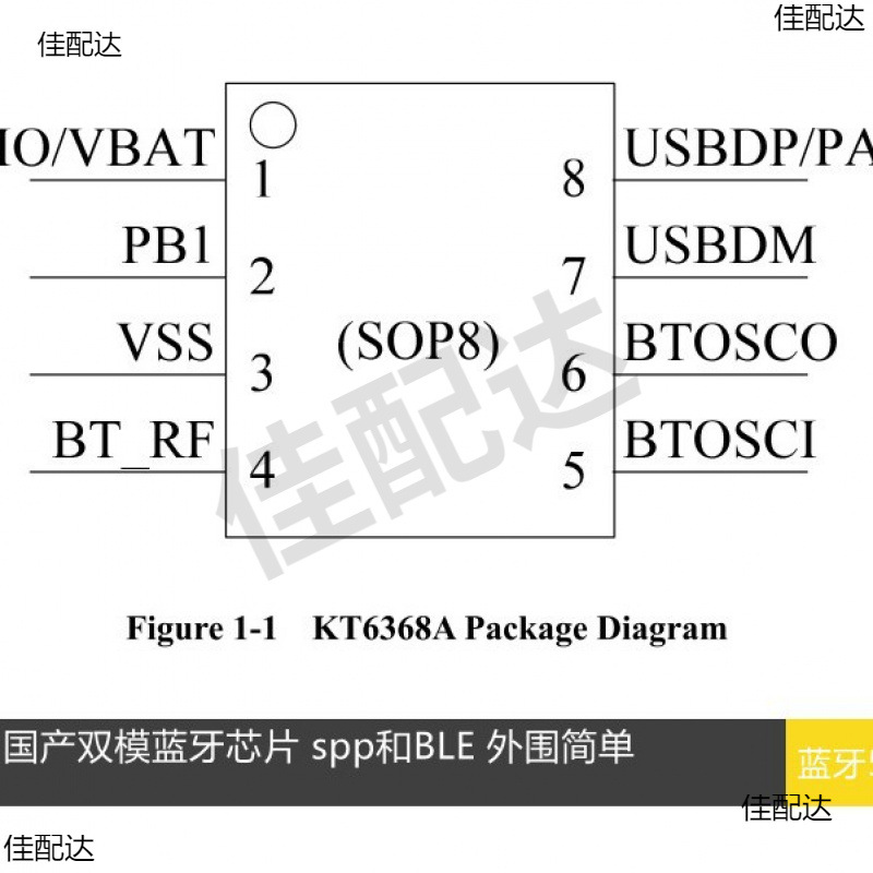 Чип Kt6368A, модуль Ic Bluetooth Audio, серийный порт, 5.1, двойной режим Blespp, Jerry Sop8At, прозрачная инструкция