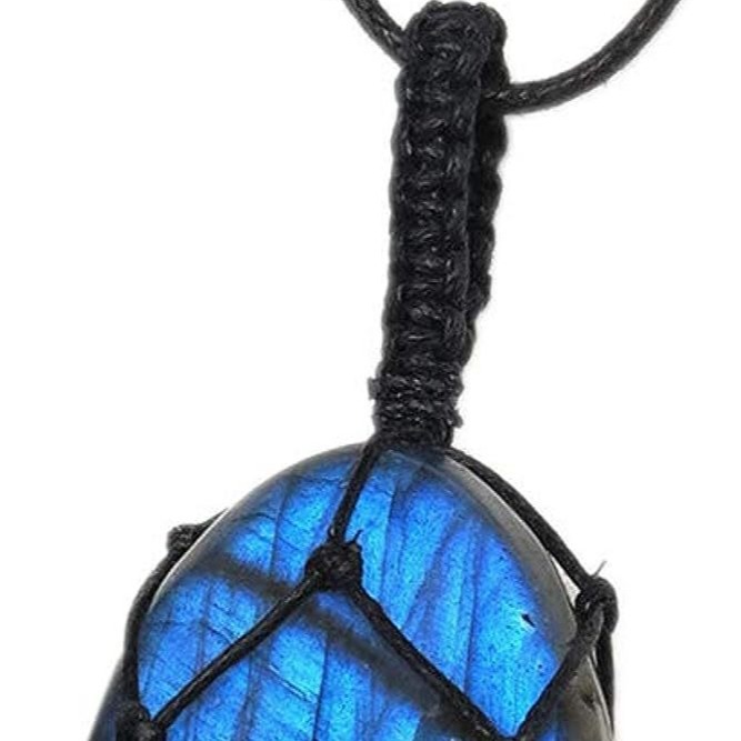 Cross border hot sale natural stone pull feldspar necklace irregular shape moonstone pull rope pendant blue net retro