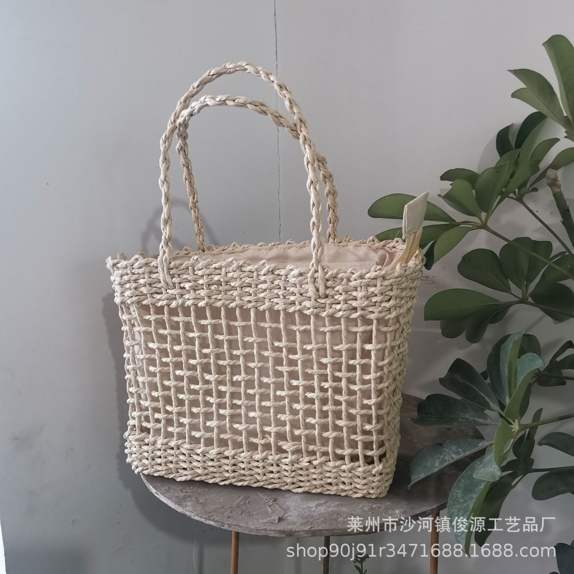 Coarse paper rope woven straw bag hollowed out mesh leisure women's bag beach travel handbag