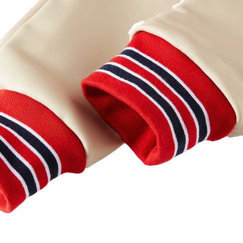 Color Block Baseball Uniform Custom Work Clothes 2025 Autumn and Winter Heavy Industry Embroider Pu Leather Cross-Border Single-Breasted Loose Jacket