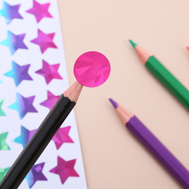 Ready-Made Cross-Border Laser Broken Floral Five-Pointed Star Stickers Amazon Tear-Resistant DIY Handbook Decoration Stickers