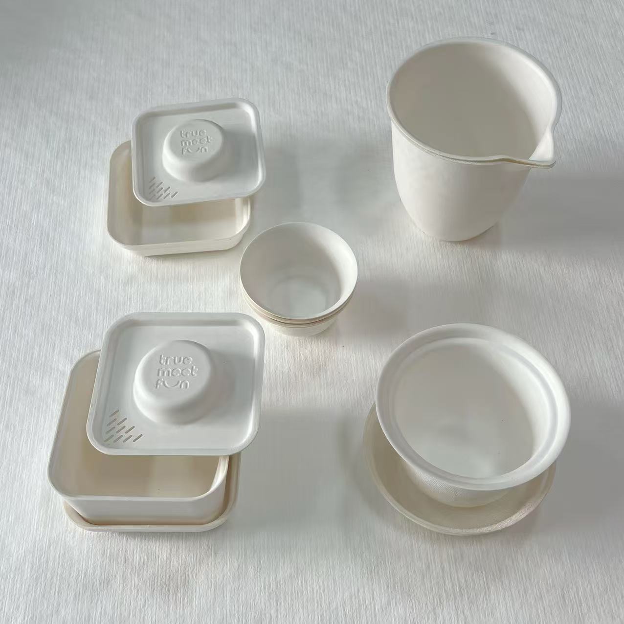 Wholesale Pulp Molded Eco-Friendly Disposable Kung Fu Tea Cups Thickened Portable Tea Set Paper Separation Fair Cup Travel