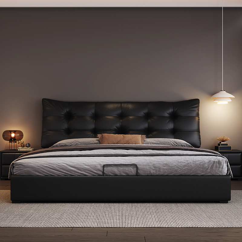 Modern Light Luxury Double Bed 1.8m Napa Leather Bed 1.5m Small Apartment Master Bedroom Italian Minimalist Storage Soft Bed