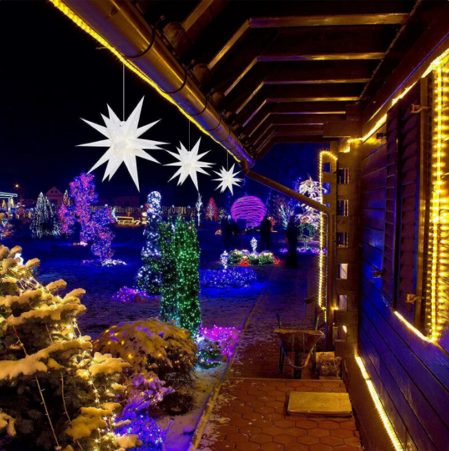 Cross-Border Christmas Lights 18-Pointed Star Party Lights Outdoor Colorful Explosion Star Christmas Tree Hotel Bar Decoration