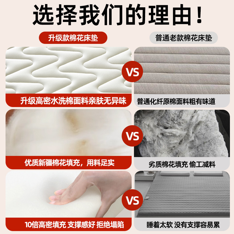 Xinjiang Cotton Mattress Pad, Mattress Topper, Home Mattress, Student Dormitory Single Bed Cotton Pad, Mattress Protector