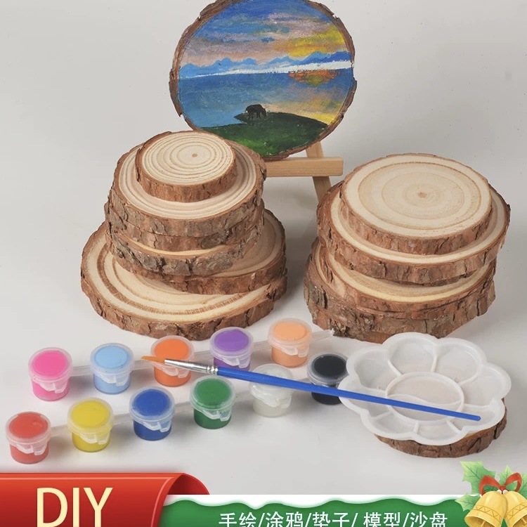 Деревянные круглые детали для ручной работы, материалы для рисования, декоративный фон для детского сада, оригинальные деревянные детали с годичными кольцами, пакет с материалом