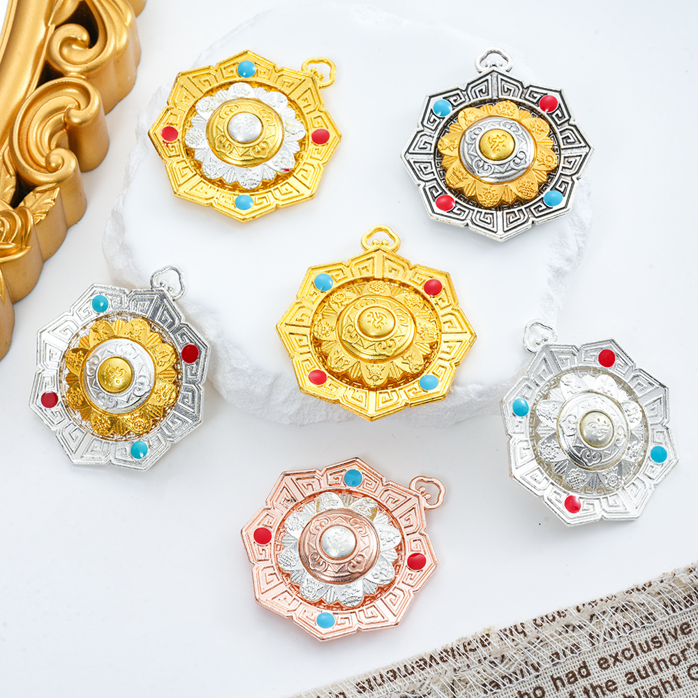 Xizang Jewelry, Eight Treasures and Six-Character Mantra Pendant, Nine Palaces and Eight Hexagrams, Ten Phases, Free Brand, Rotatable Necklace Pendant