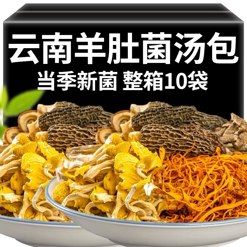 Yunnan Colorful Mushroom Soup Pack: Morel Mushrooms, Tea Tree Mushrooms, Agaricus Subrufus, Bamboo Fungus, Cordyceps, and Mushroom Soup Pack - Nutritious and Delicious