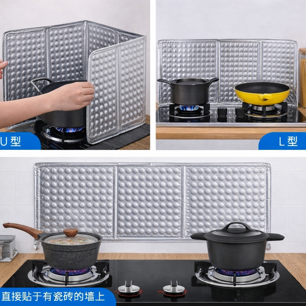 Oil Splash Guard Kitchen Partition Gas Stove Heat Insulation Supplies Stove Top Cooking Aluminum Foil Stove Heat Insulation Board Oil-Proof