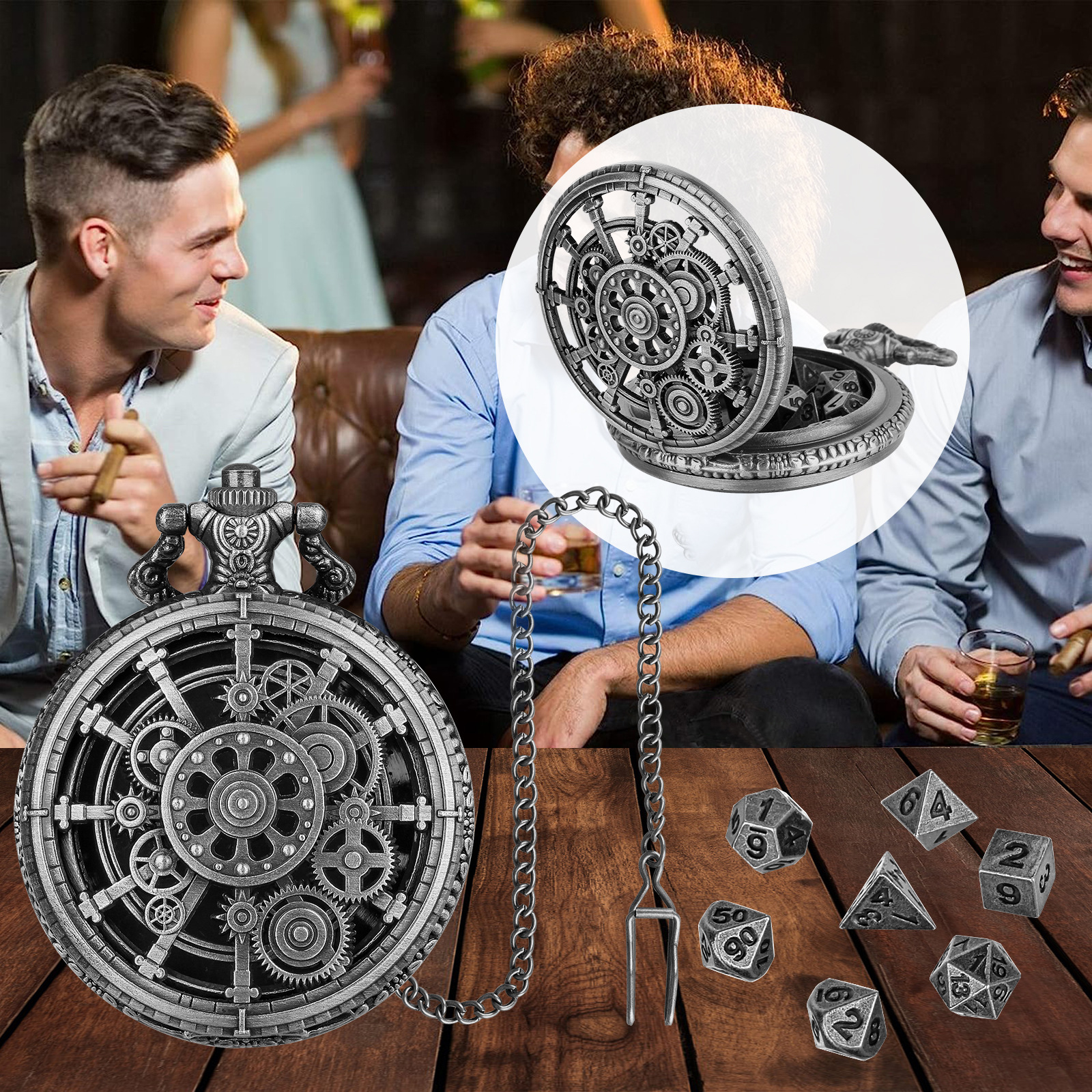 (Private Model) Dnd Dice Accessory Pocket Watch Case, Vintage Creative Hollow Time Gear, Factory Direct Sale