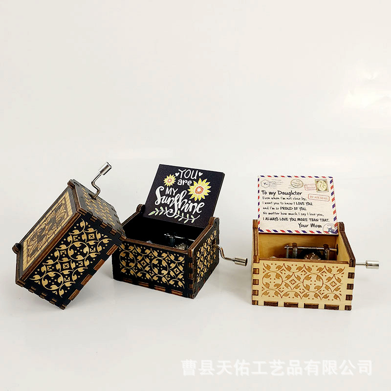 Wooden hand-cranked music box wooden vintage carved pattern music box you are my sunshine painted style multiple styles