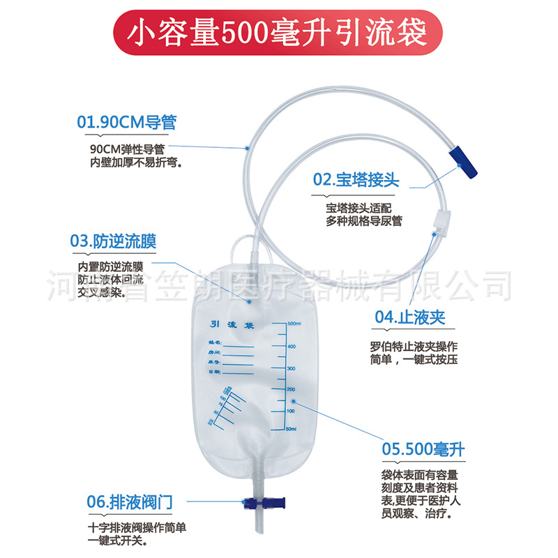 Drainage bag 1500 ml anti-reflux urine collection bag disposable urinary catheter bag bed-ridden urine bag for the elderly