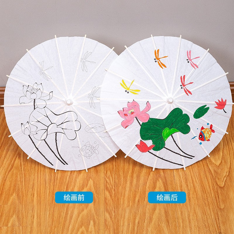Paper Umbrella diy Handmade Painting Umbrella Kindergarten Creative Children's Hand-painted Graffiti Colored Small Umbrella Blank Oil Paper Umbrella