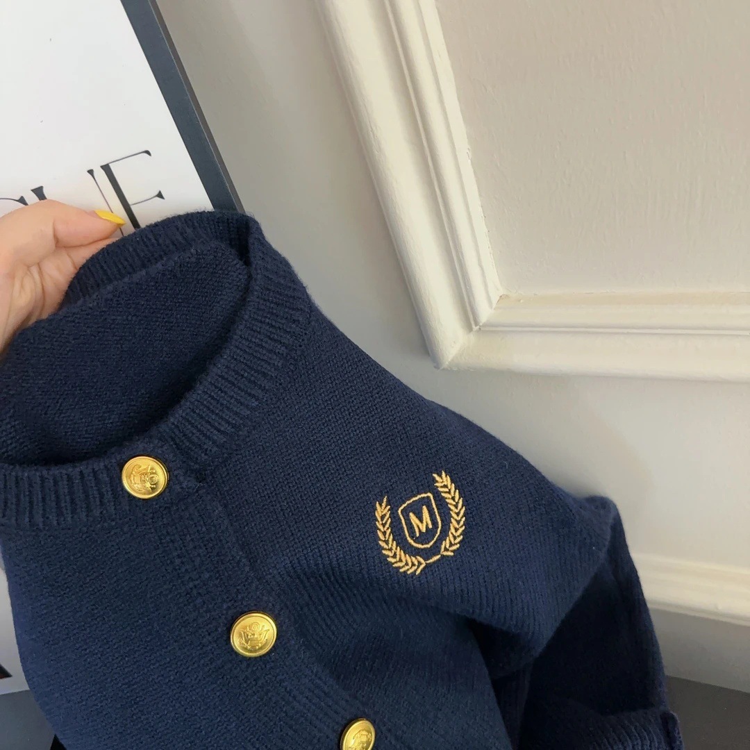 Spring and Autumn Preppy Style Children's Cardigan Boys and Girls Knitted Sweater Jacket Toddler Embroidered Stylish Spring Coat Trendy