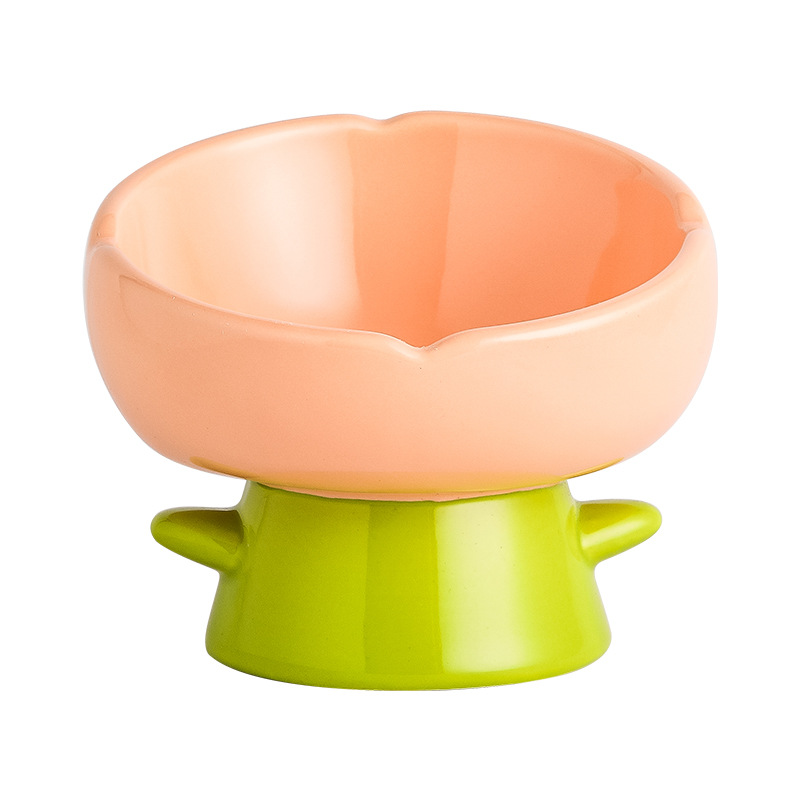 Tulip cat bowl ceramic cat bowl cat bowl pet bowl oblique mouth protection cervical spine anti-knock anti-black chin