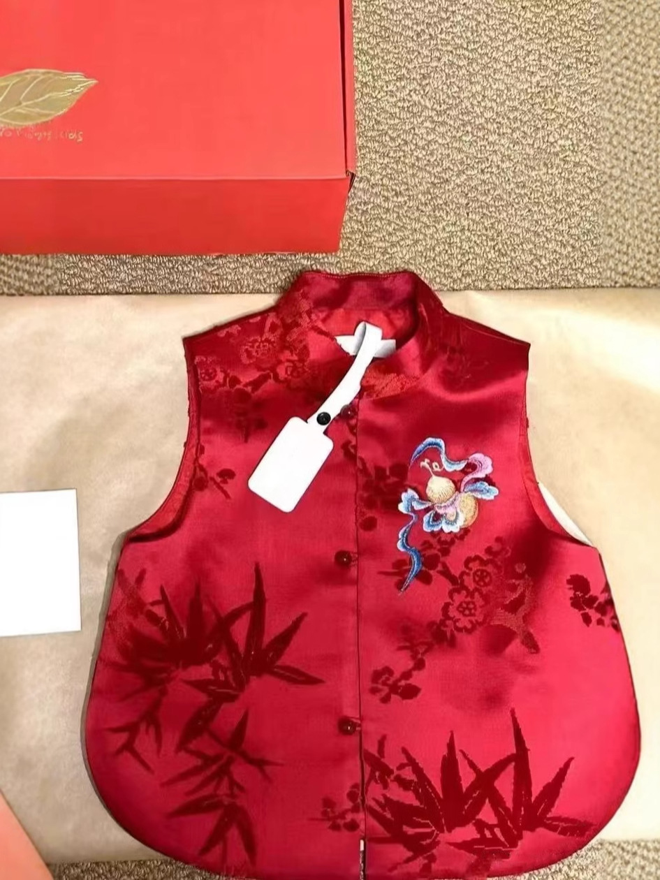 Small Fat Goose with Flat for Imitation Zhang Velvet Children's Vest Fulu Spring and Autumn Chinese Style Vest Ma Ji New Year's War Gown Thin