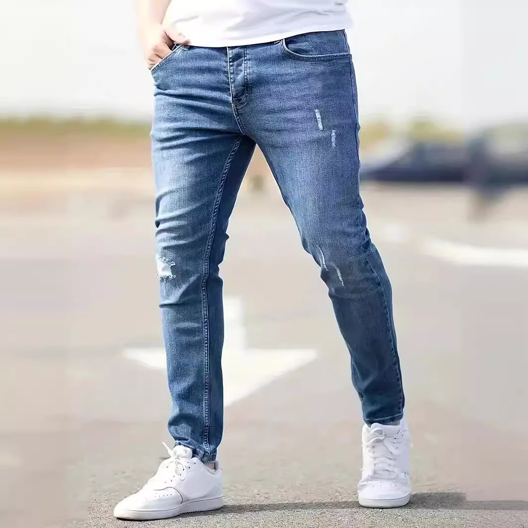 Amazon 2024 Cross-border European and American Men's Stretch Ripped Jeans Skinny Jeans Men's Jeans