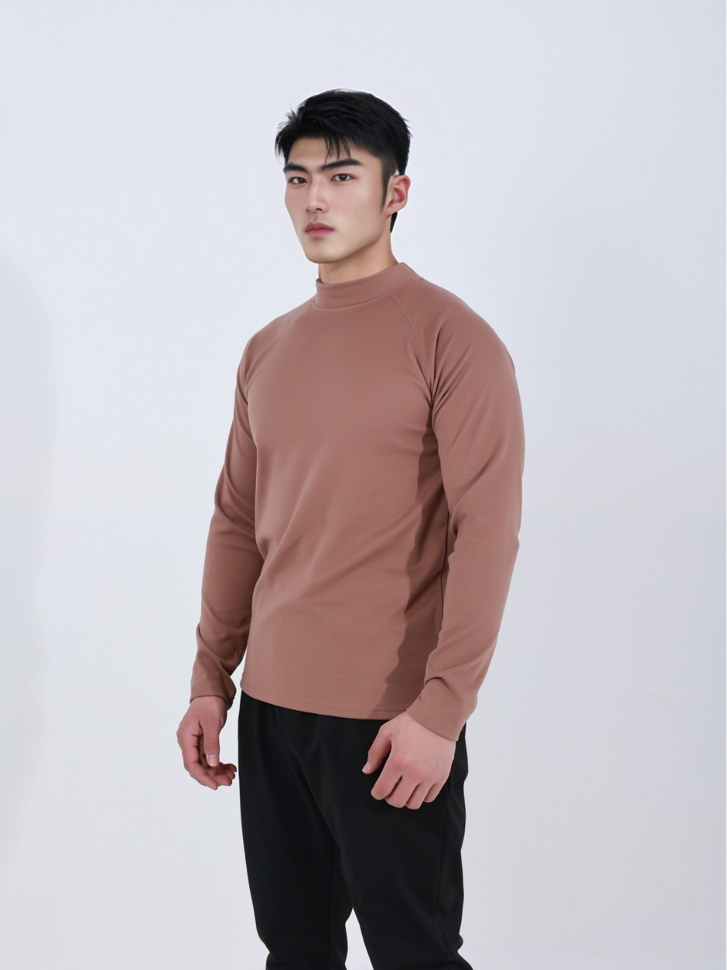 Winter high collar new cationic velvet warm slim crew neck sports fitness high elastic bottoming long sleeve T-shirt