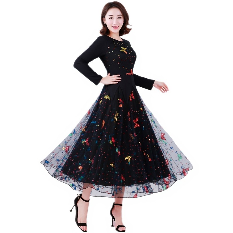 Современное танцевальное платье-юбка, юбка с большим подолом, одежда с длинным рукавом для выступлений, одежда для бальных танцев, современный танец