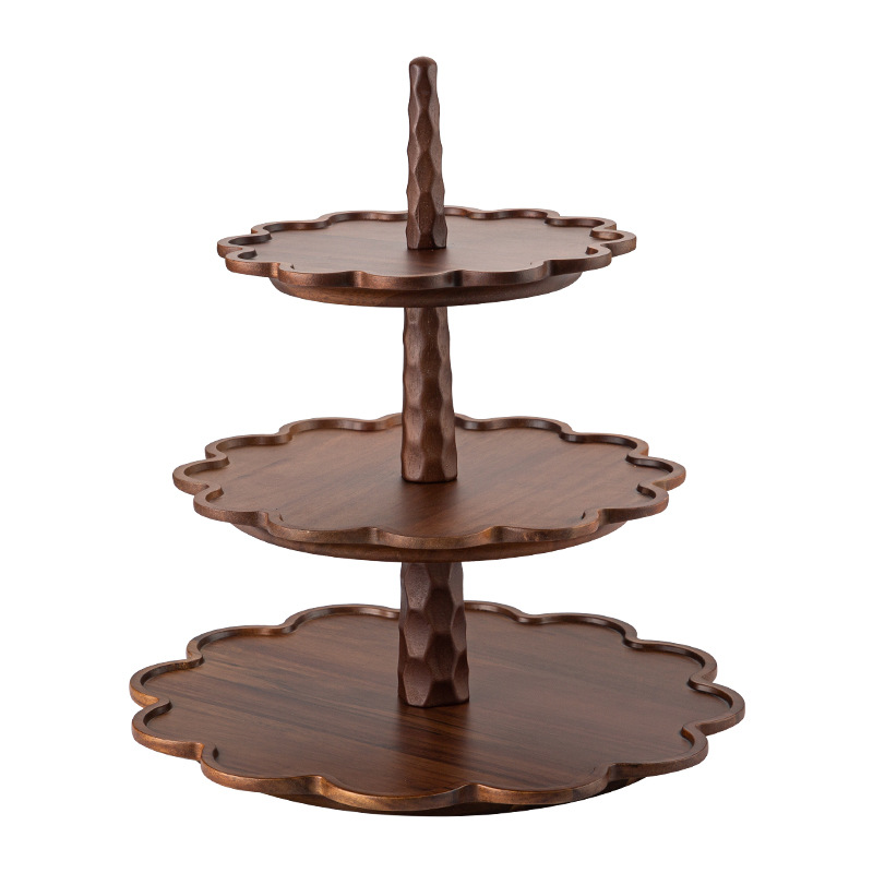 Cross-Border Retro Style Wooden Products Dessert Coffee Cake Plate Solid Wood Wooden Tray Lace Plate Fruit Plate Sample Production