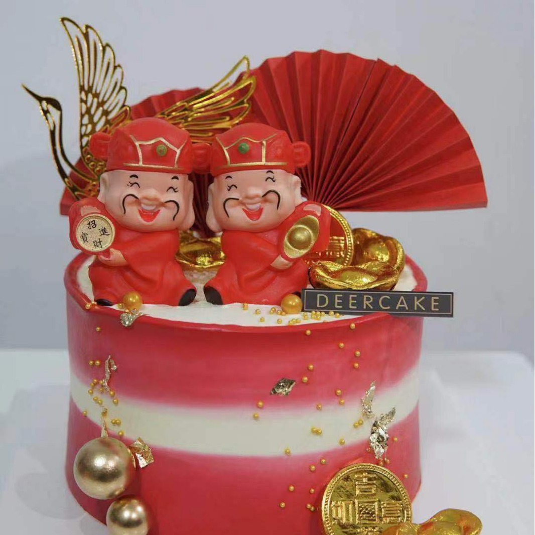 Plastic Left and Right God of Wealth Cake Decoration Ornaments Copper Coins and Ingots for Attracting Wealth New Year Birthday Opening Wholesale Set
