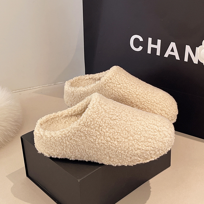 Popular Casual Thick-Soled Boken Shoes for Women 2025 Autumn and Winter New Style Slip-On Warm Outer Wear Internet Celebrity Furry Slippers
