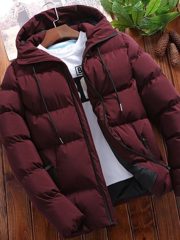 AliExpress cross-border autumn and winter cotton-padded coat men's hooded thickened cotton-padded coat solid color plus size men's casual cotton-padded jacket