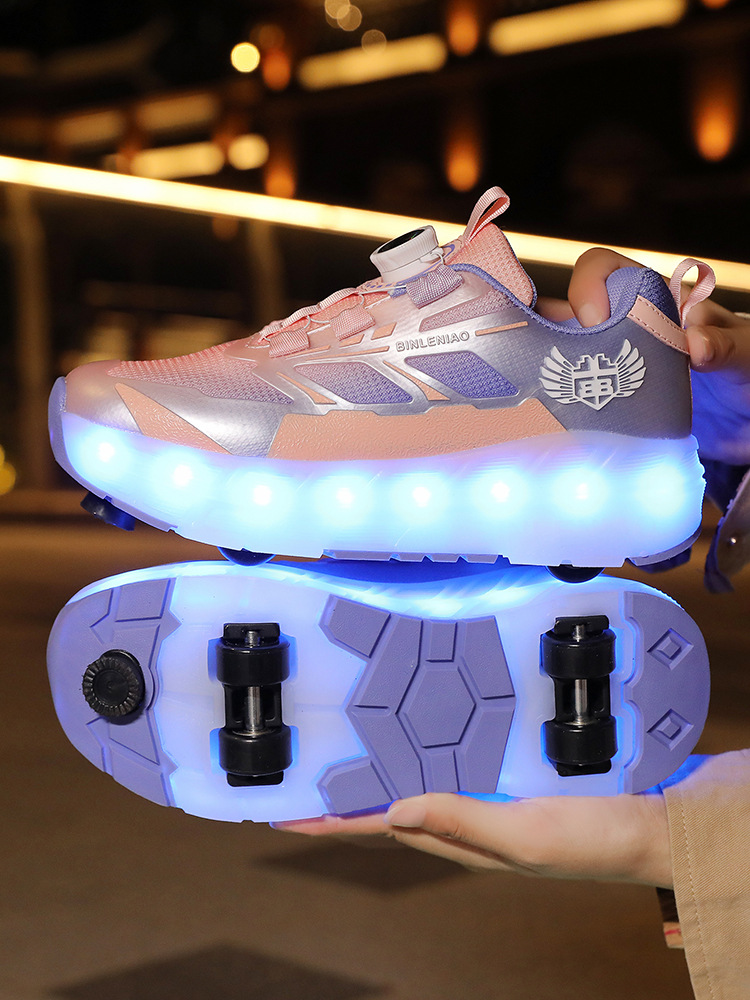 Children's Four-Wheel Roller Shoes with Brakes, Detachable, Rechargeable, Flashing Lights for Boys and Girls, Roller Shoes for Adults, Dazzling