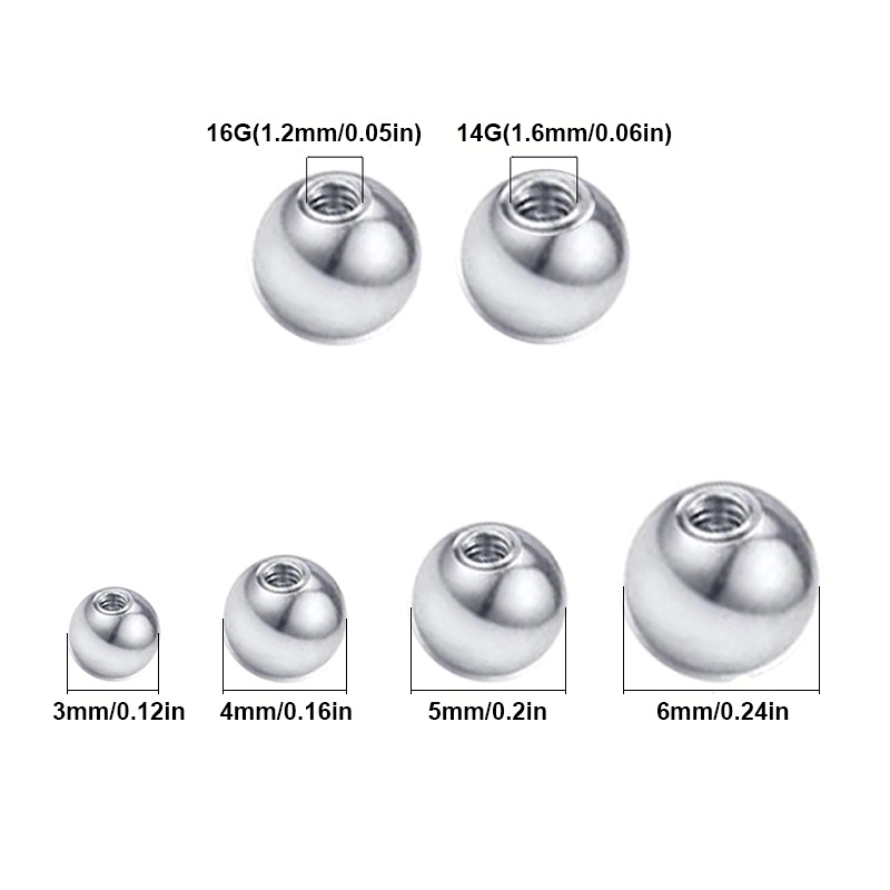 Cross-Border Stainless Steel Internal Thread Ball Nose Nail Lip Nail Eyebrow Nail Ear Nail Replacement Ball Spare Ball Body Piercing