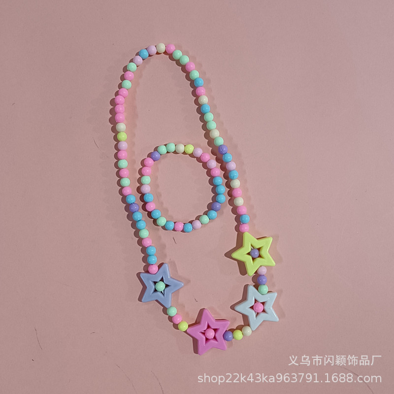 New Princess Baby Korean Candy Color Necklace Children's Necklace Bracelet Set Two-Piece Set Yiwu Jewelry Wholesale