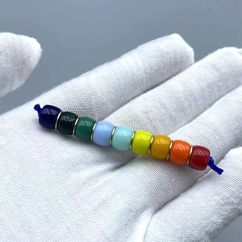 Xizang-Style Sherpa Glass Rainbow Beads, Passion Seed Coconut Beads, Multi-Color Barrel Beads, Universal Shaft, Buddhist Beads, Red Spacer