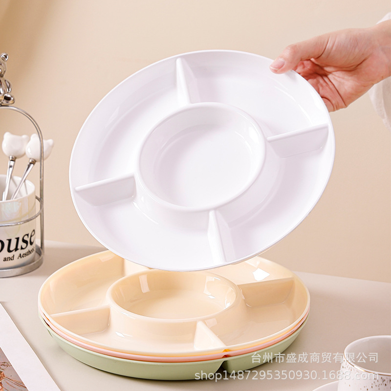 Plastic split snack plate food grade round five-grid melon seeds nut snack plate wholesale annual dried fruit plate