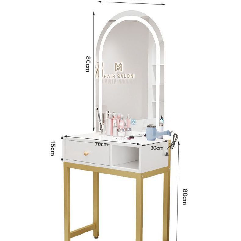 No-Drill Barber Shop Mirror Table, Specialized Beauty Salon Mirror Cabinet, Integrated Tool Cabinet, Trendy Led Mirror Table with Lights