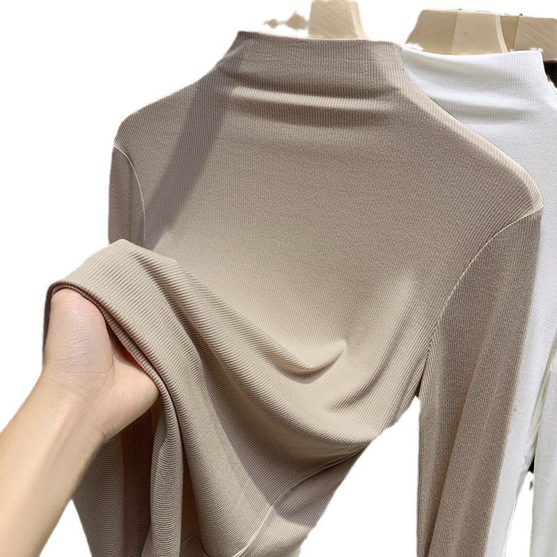 Half-High Collar Modal Base Shirt for Women, 2025 Autumn and Winter New Style, Waist-Cinching, Stylish Top, Elastic Inner Wear, Long-Sleeved Shirt