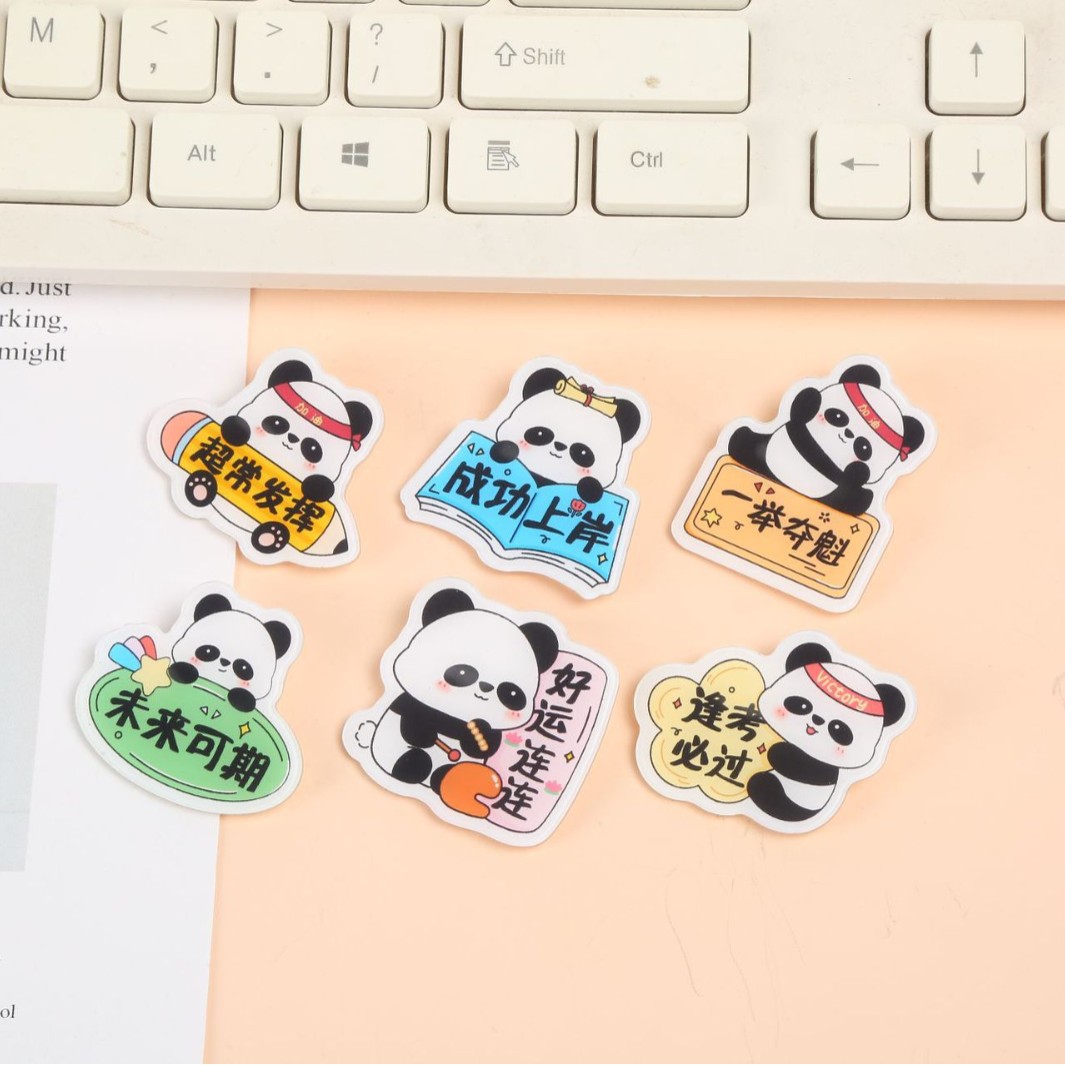 Cute Cartoon Panda Acrylic Brooch Student Blessing Text Badge Backpack Accessory Children's Decoration Gift