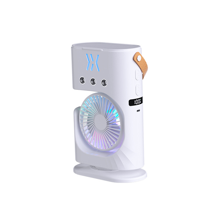 Three-Hole Colorful Ambient Light Air Cooler with Spray Cooling, Desktop Mini Air Conditioner with Remote Control + Oscillating USB Air Cooler